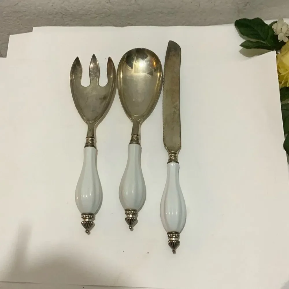 Godinger Art Co. Silver Plated 3 Pc. Hostess Serving Set w/ Porcelain Handle G2